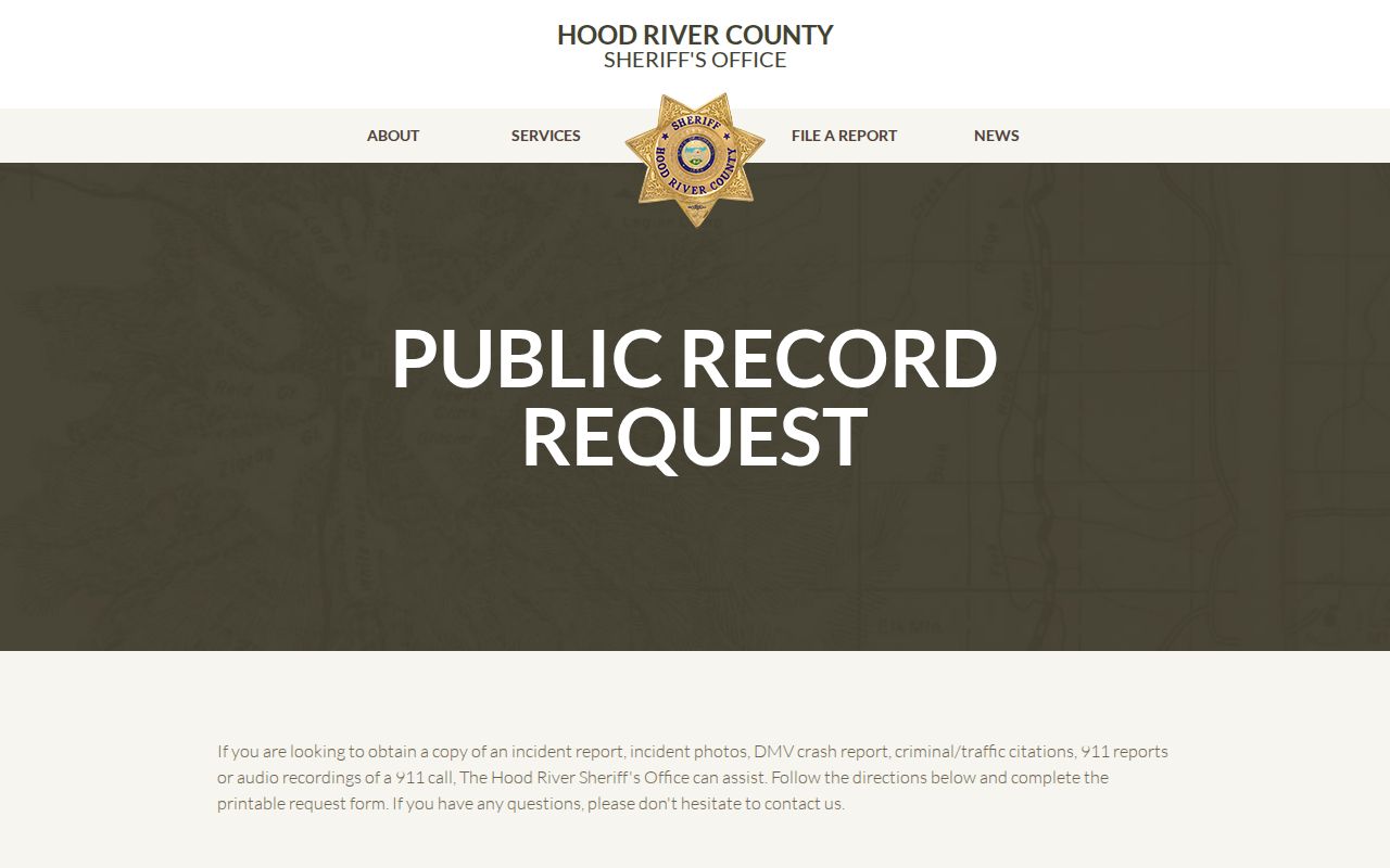 Hood River County Sheriff criminal record request page